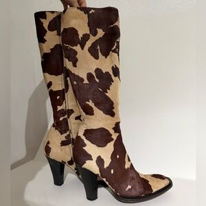 Vintage Cow Print Knee-High Boots